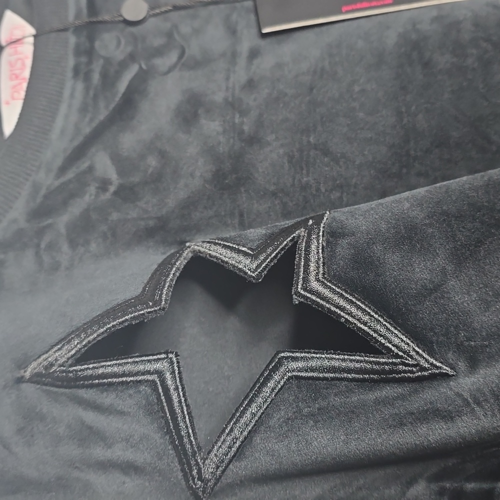 Paris Hilton The Star crew Black Velvet Swearshirt Size L, New With Tags - Picture 4 of 9